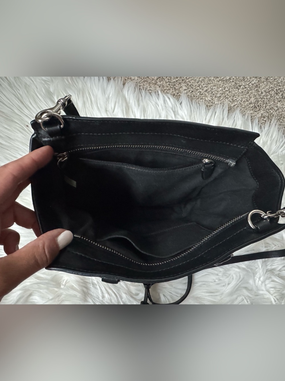 Coach Black Leather Shoulder Tote with Tassel Charm - Picture 7 of 8